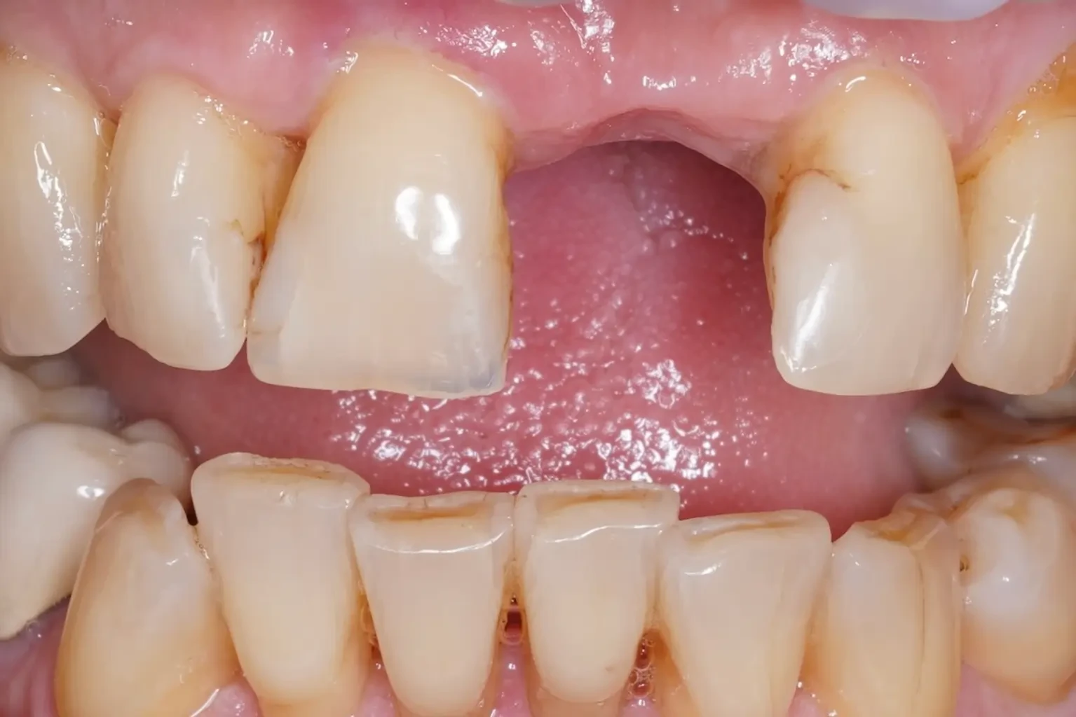 Central incisor replacement on an implant